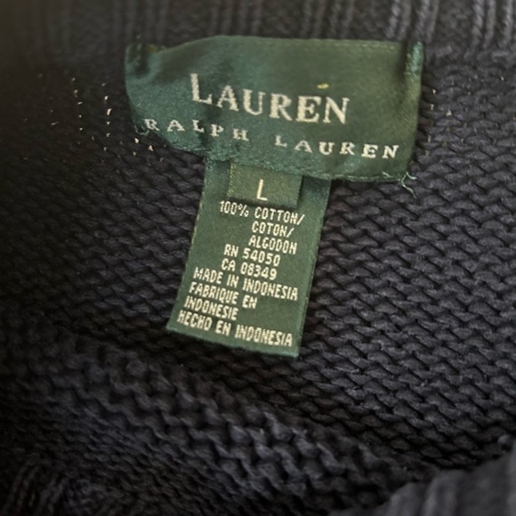 VINTAGE LAUREN RALPH LAUREN NAVY BLUE KNIT 4-BUTTON COLLARED SWEATER, SIZE L - Picture 8 of 8